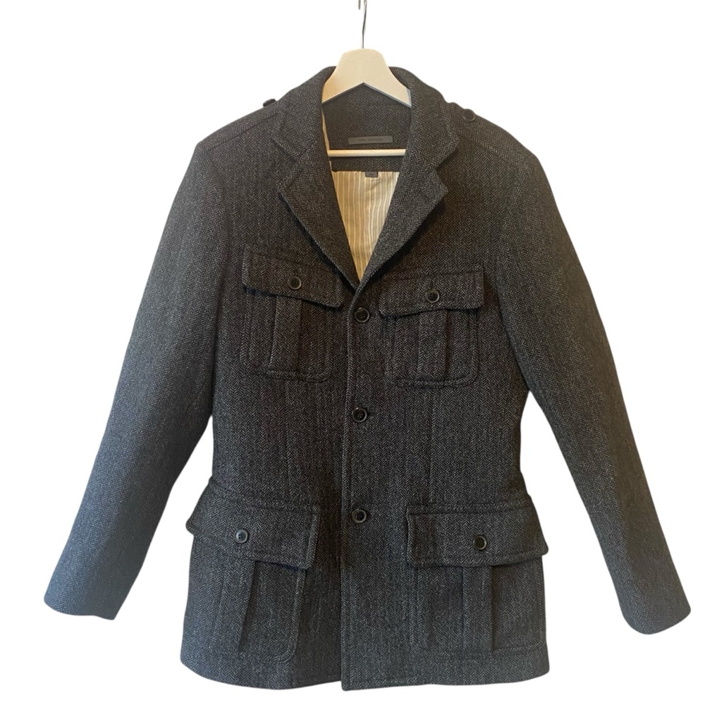 John Varvatos Men’s Charcoal Gray Wool-Silk Blend Coat Made in Italy, Size 48